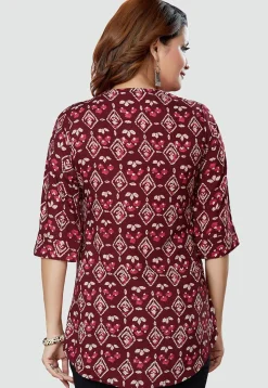 Digital Printed Rayon Kurti in Wine