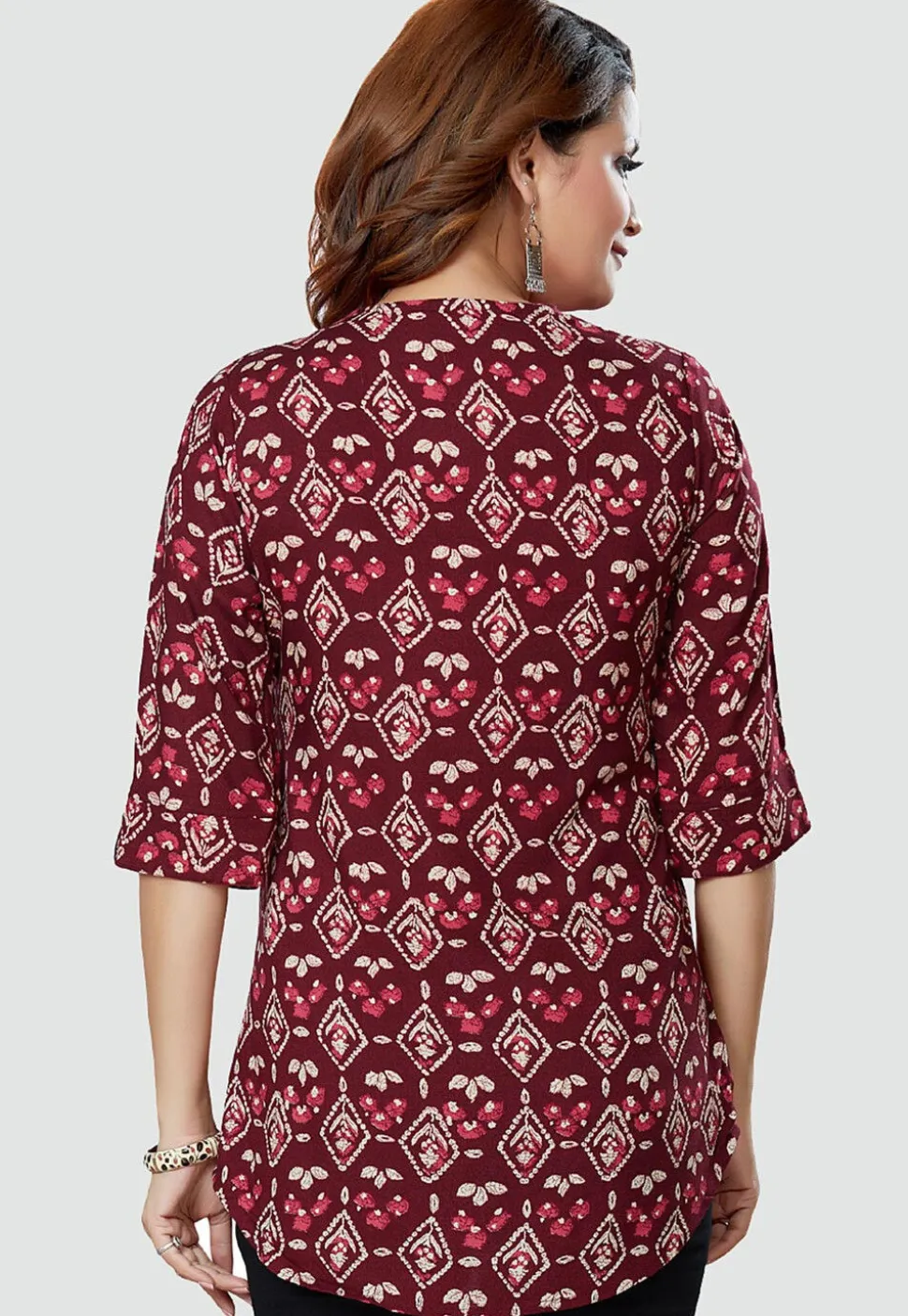 Digital Printed Rayon Kurti in Wine