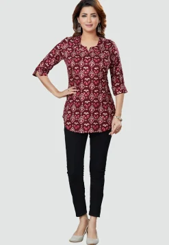 Digital Printed Rayon Kurti in Wine