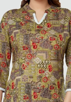 Digital Printed Rayon Kurti in Olive Green
