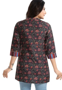 Digital Printed Rayon Kurti in Black