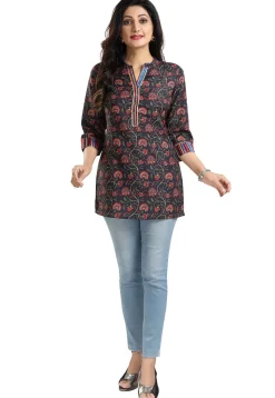 Digital Printed Rayon Kurti in Black