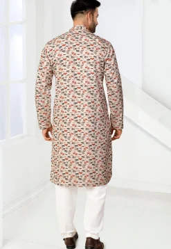 Digital Printed Rayon Kurta Set in Cream