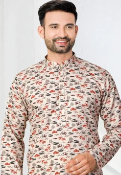 Digital Printed Rayon Kurta Set in Cream