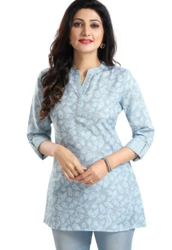 Digital Printed Rayon Kurti in Light Blue