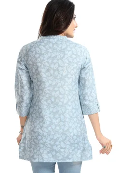Digital Printed Rayon Kurti in Light Blue