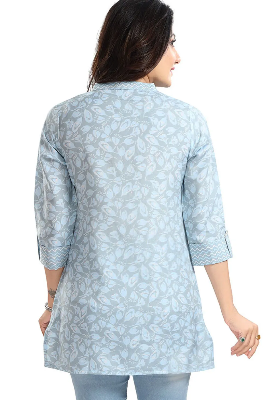 Digital Printed Rayon Kurti in Light Blue