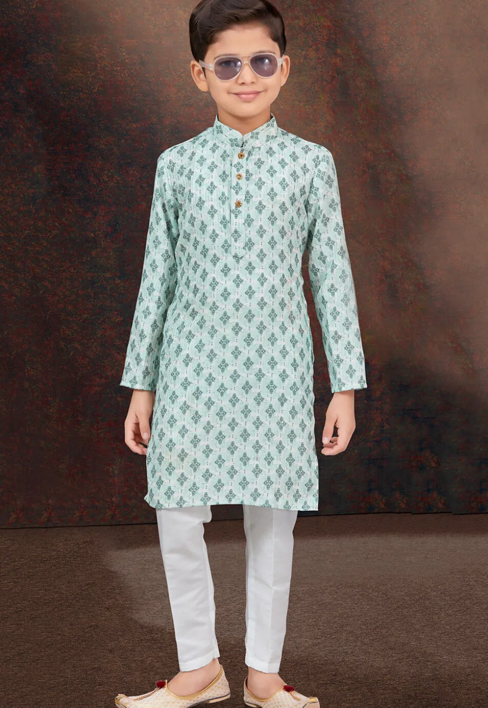 Digital Printed Rayon Kurta Set in Pink and Off White