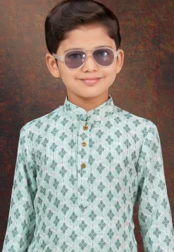 Digital Printed Rayon Kurta Set in Pink and Off White