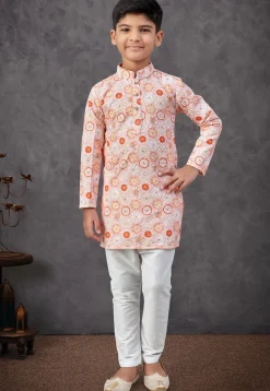 Digital Printed Rayon Kurta Set in Peach