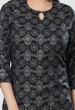 Digital Printed Rayon Kurti in Black