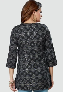 Digital Printed Rayon Kurti in Black