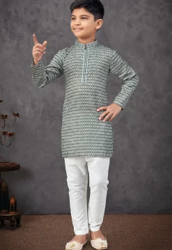 Digital Printed Rayon Kurta Set in Green
