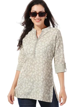 Digital Printed Rayon Kurti in Light Grey