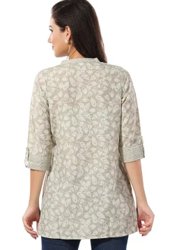 Digital Printed Rayon Kurti in Light Grey