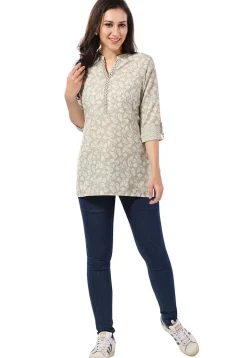 Digital Printed Rayon Kurti in Light Grey