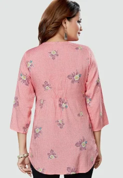 Digital Printed Rayon Kurti in Red and Off White