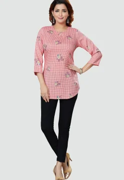 Digital Printed Rayon Kurti in Red and Off White