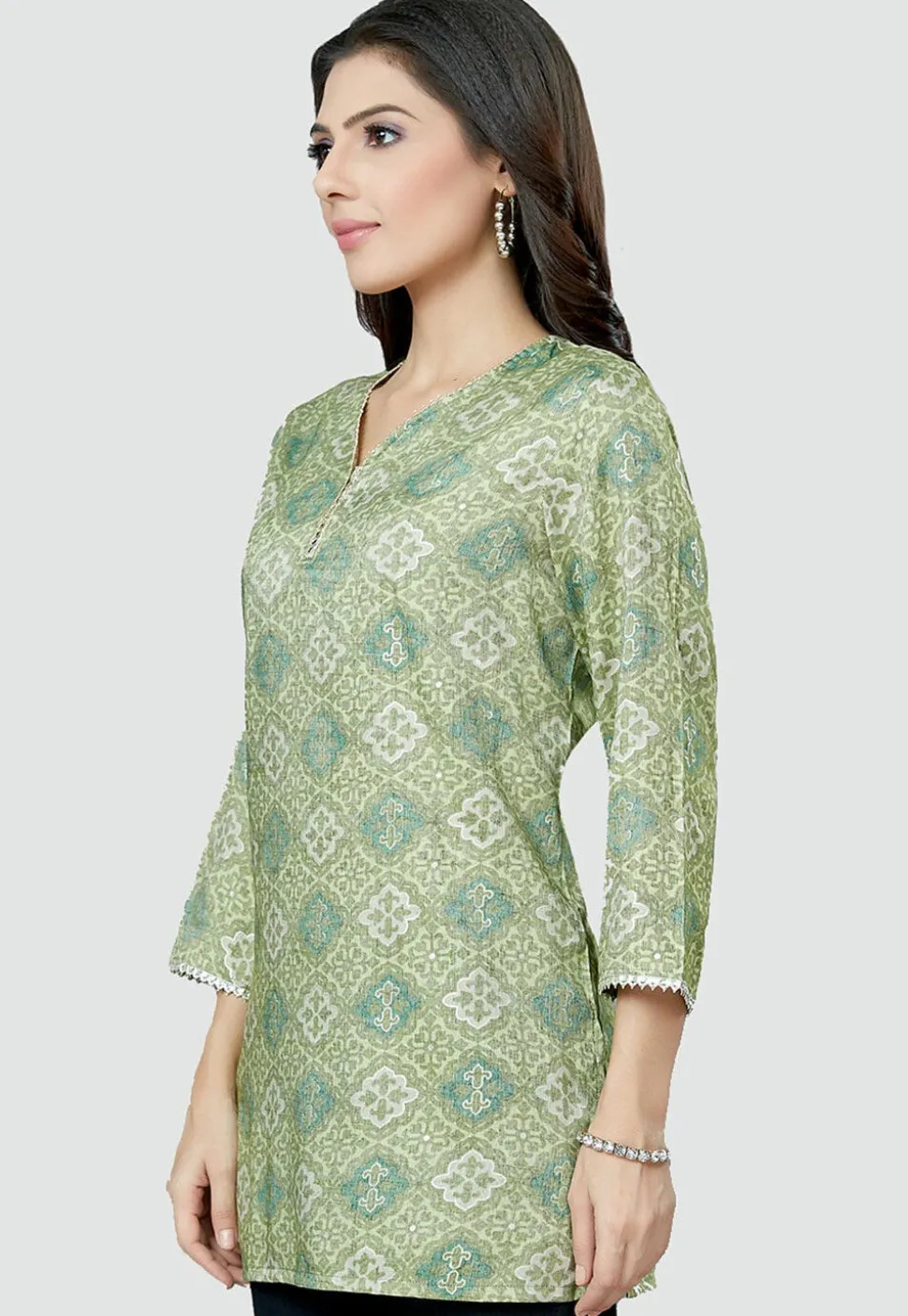 Digital Printed Rayon Kurti in Olive Green