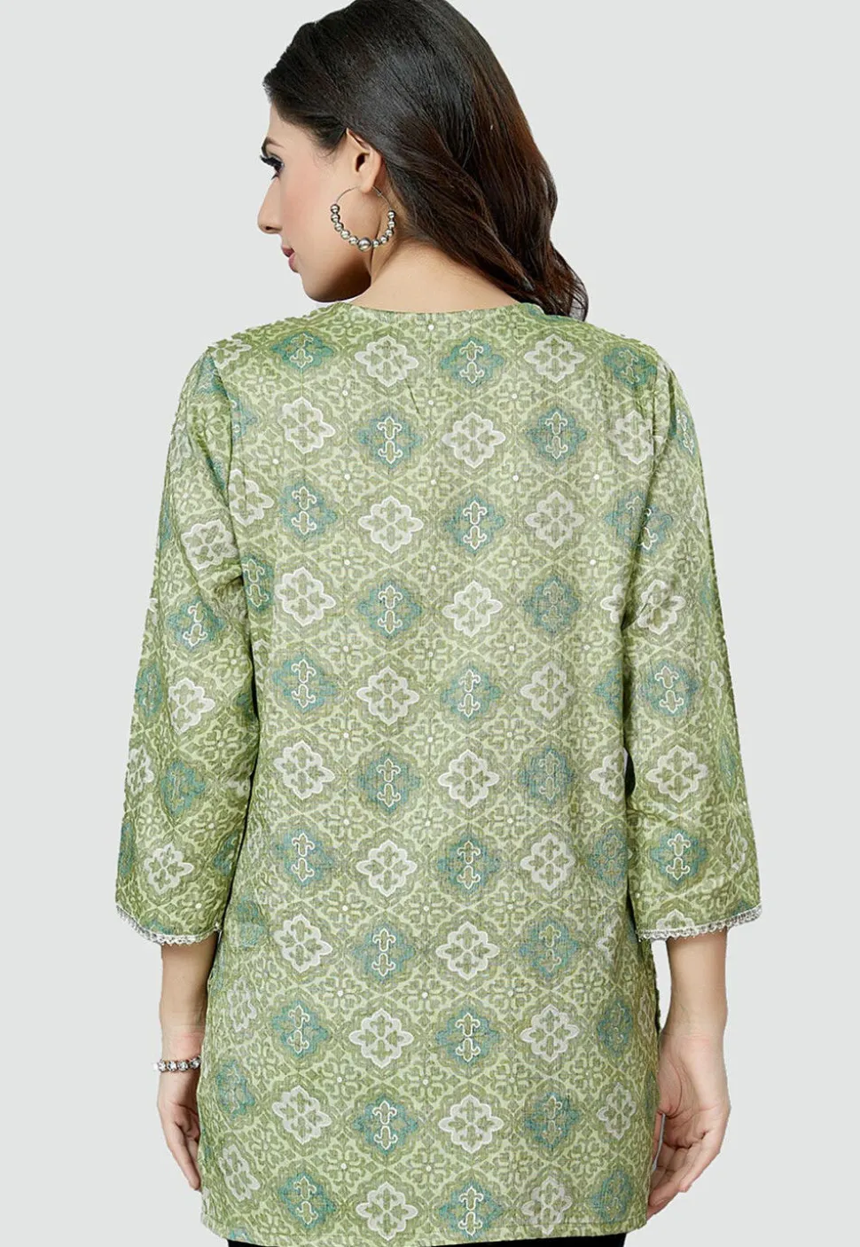Digital Printed Rayon Kurti in Olive Green