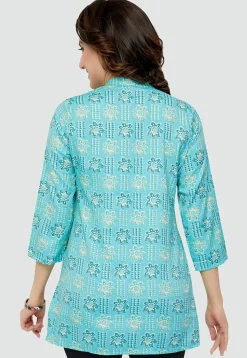 Digital Printed Rayon Kurti in Sky Blue