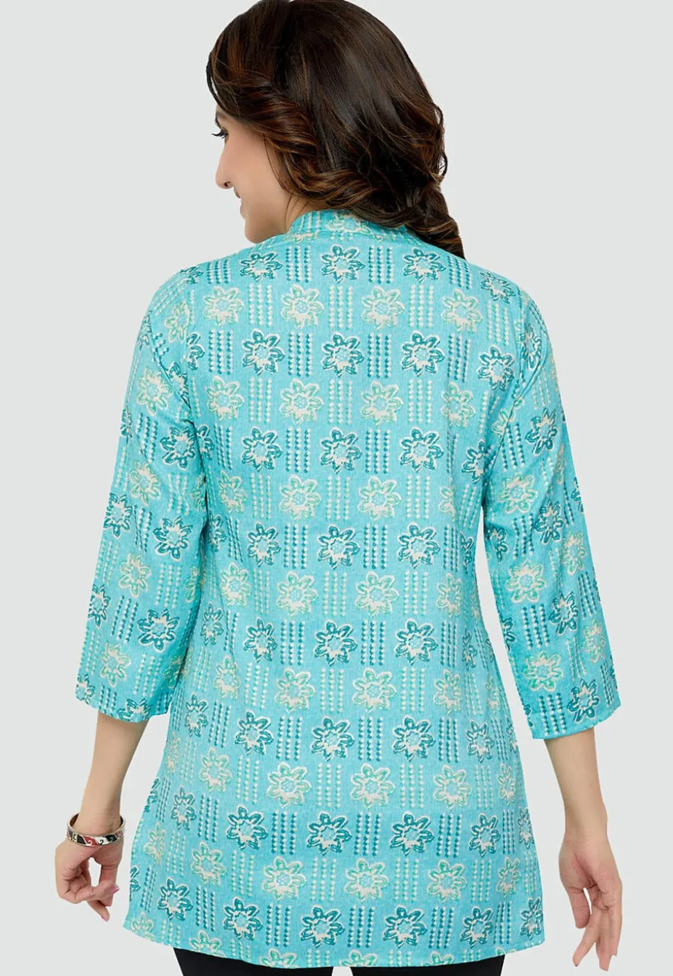 Digital Printed Rayon Kurti in Sky Blue