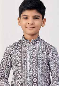 Digital Printed Rayon Kurta Set in Off White and Grey