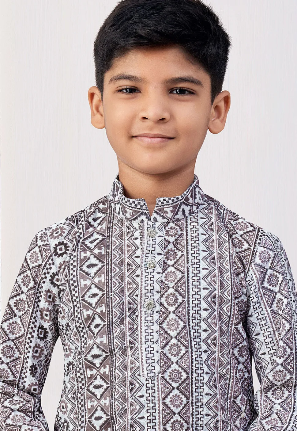 Digital Printed Rayon Kurta Set in Off White and Grey