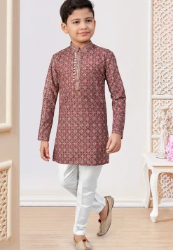 Digital Printed Rayon Kurta Set in Maroon