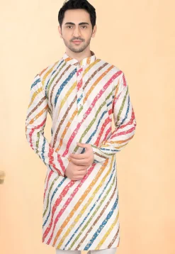 Digital Printed Rayon Kurta in Off White and Multicolor