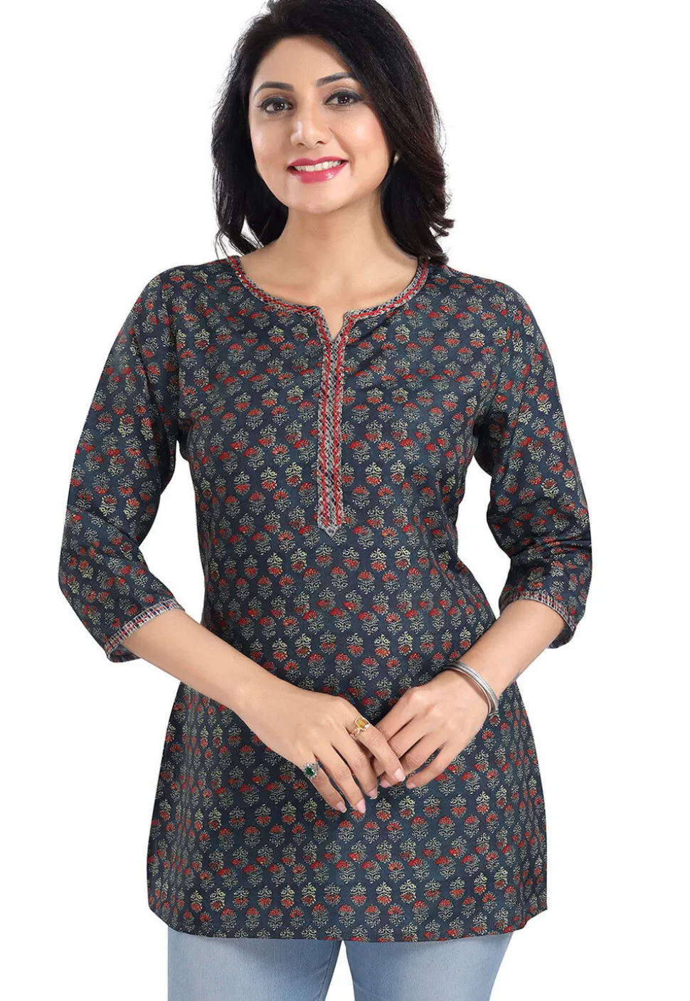 Digital Printed Rayon Kurti in Dusty Blue