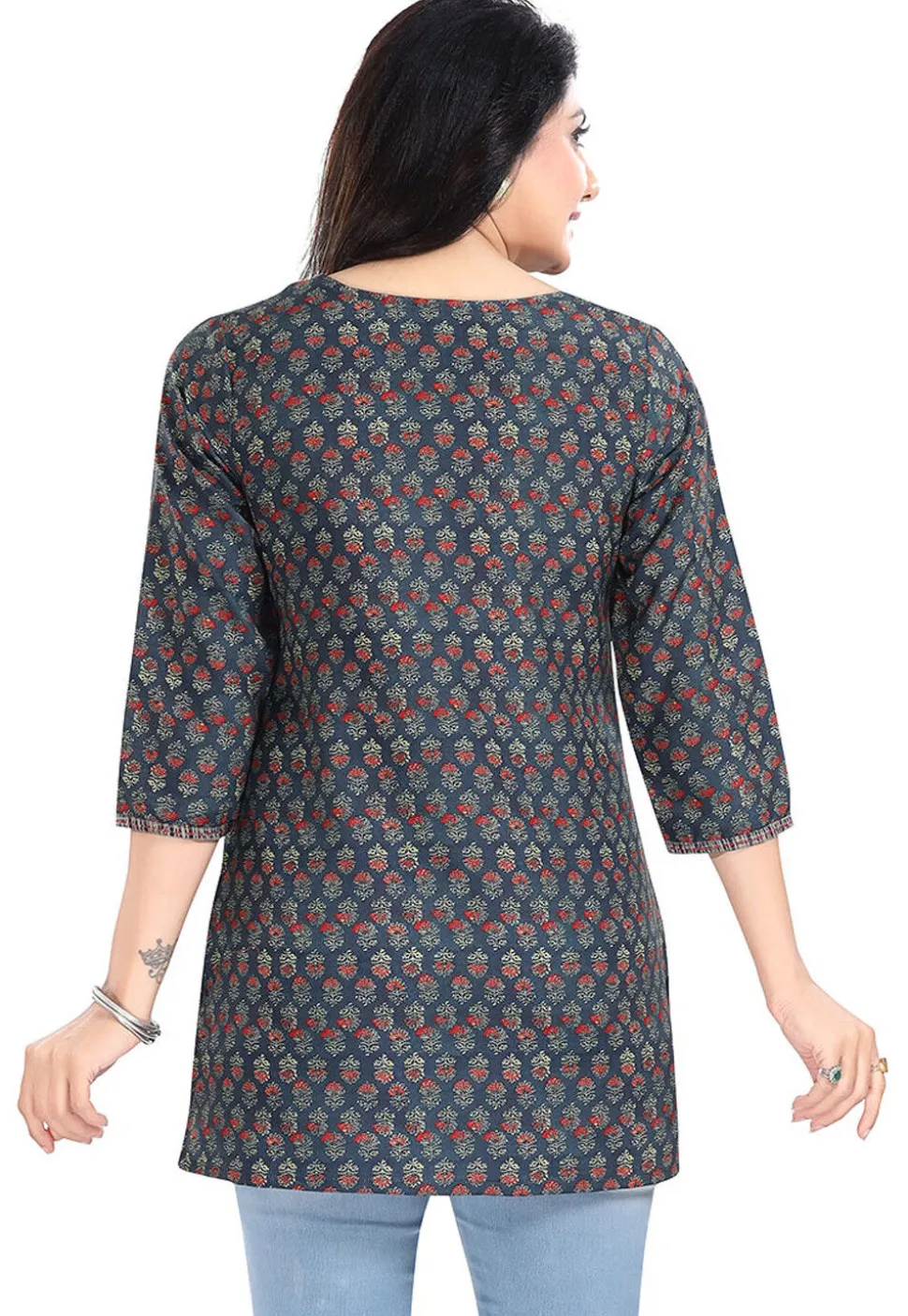 Digital Printed Rayon Kurti in Dusty Blue