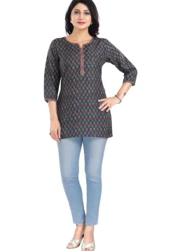 Digital Printed Rayon Kurti in Dusty Blue