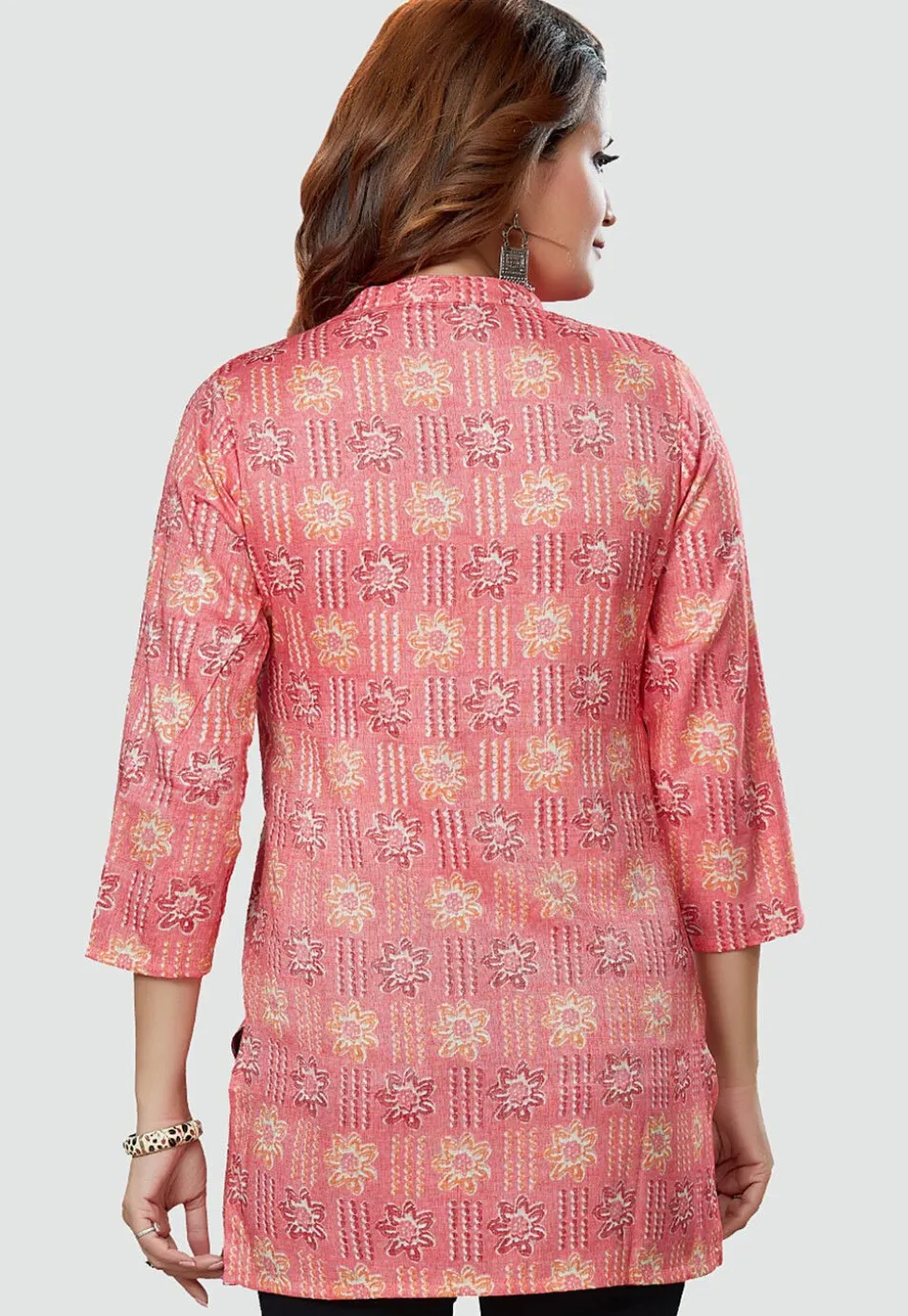 Digital Printed Rayon Kurti in Pink