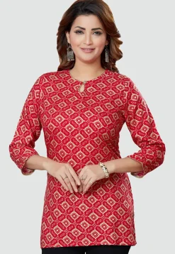 Digital Printed Rayon Kurti in Red