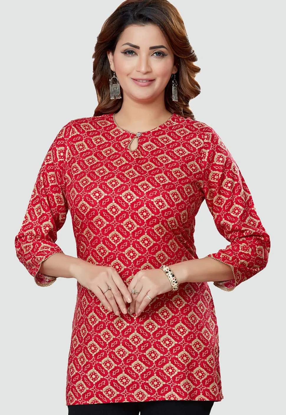Digital Printed Rayon Kurti in Red