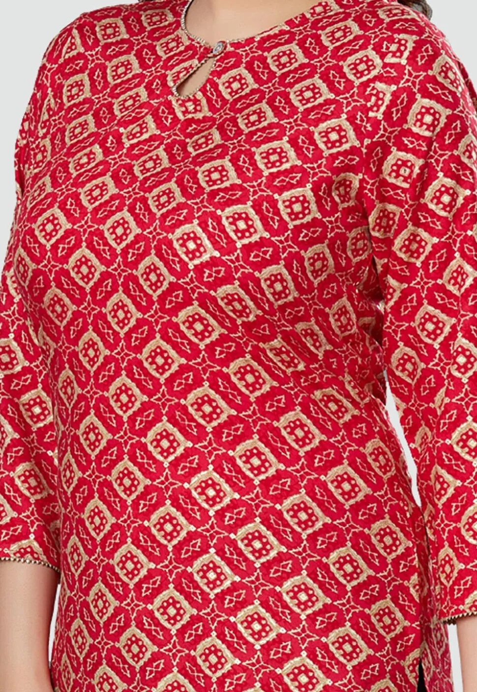 Digital Printed Rayon Kurti in Red
