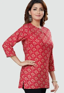 Digital Printed Rayon Kurti in Red