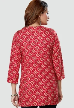 Digital Printed Rayon Kurti in Red