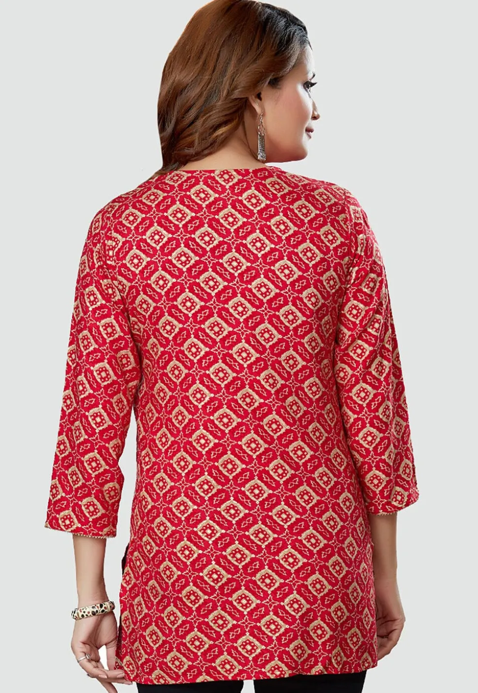Digital Printed Rayon Kurti in Red