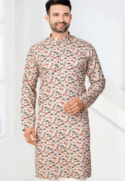 Digital Printed Rayon Kurta in Cream