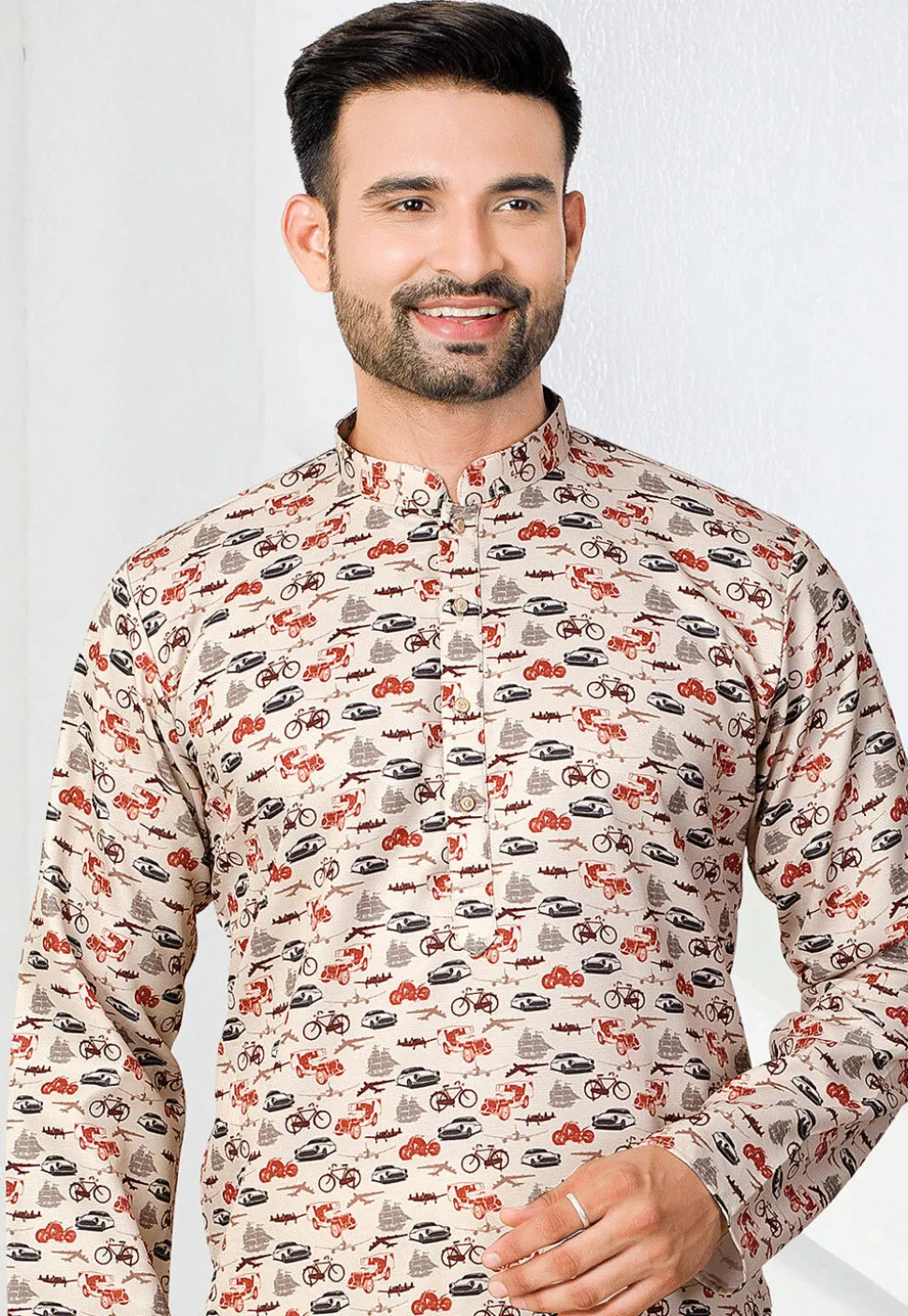 Digital Printed Rayon Kurta in Cream