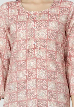 Digital Printed Rayon Kurti in Light Pink