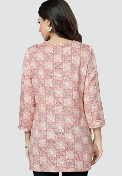 Digital Printed Rayon Kurti in Light Pink