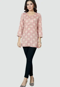 Digital Printed Rayon Kurti in Light Pink
