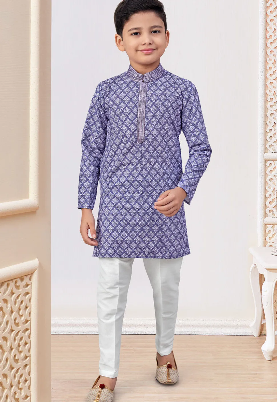 Digital Printed Rayon Kurta Set in Purple