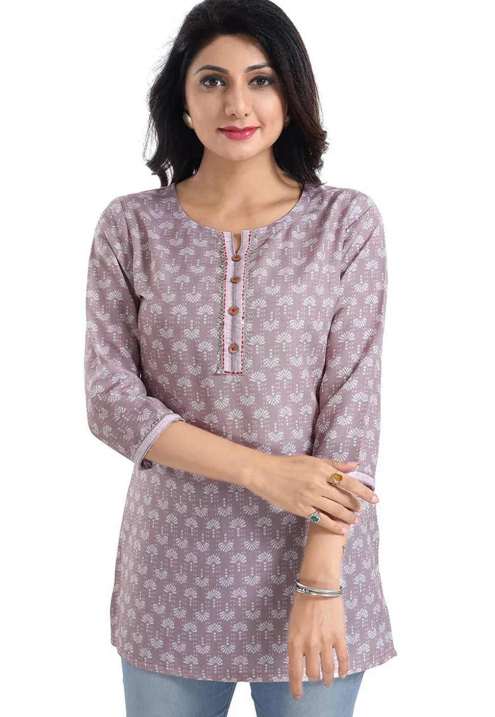 Digital Printed Rayon Kurti in Old Rose