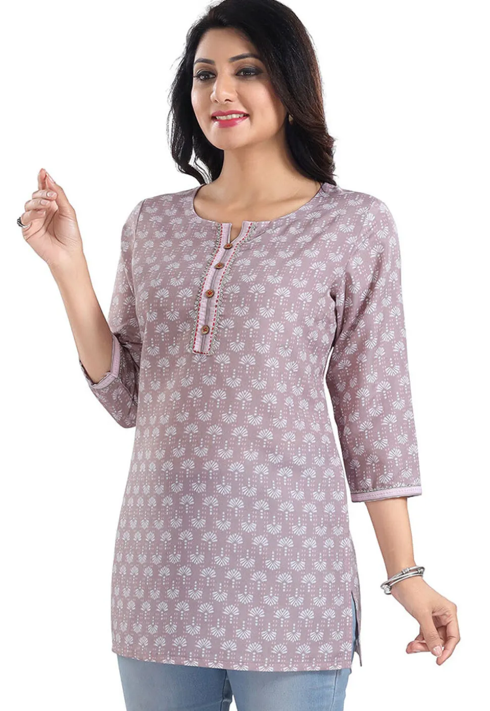 Digital Printed Rayon Kurti in Old Rose