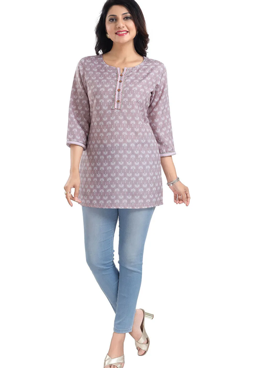 Digital Printed Rayon Kurti in Old Rose