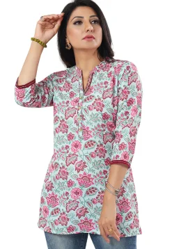 Digital Printed Rayon Kurti in Sea Green